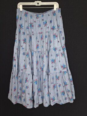 💙 Vintage Willowbend Full Skirt Tiered Denim Jeans Maxi Dress Size L/XL Pull On